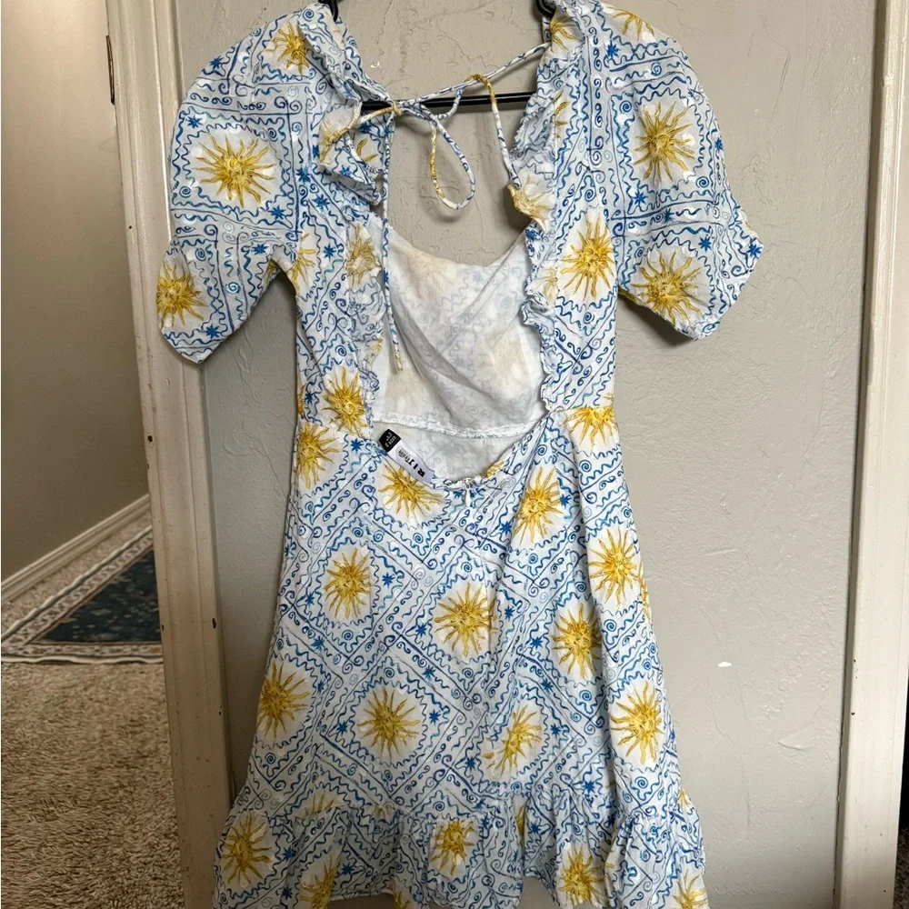 RIXO Yellow and Blue Patterned Mini Dress - Picture 5 of 6